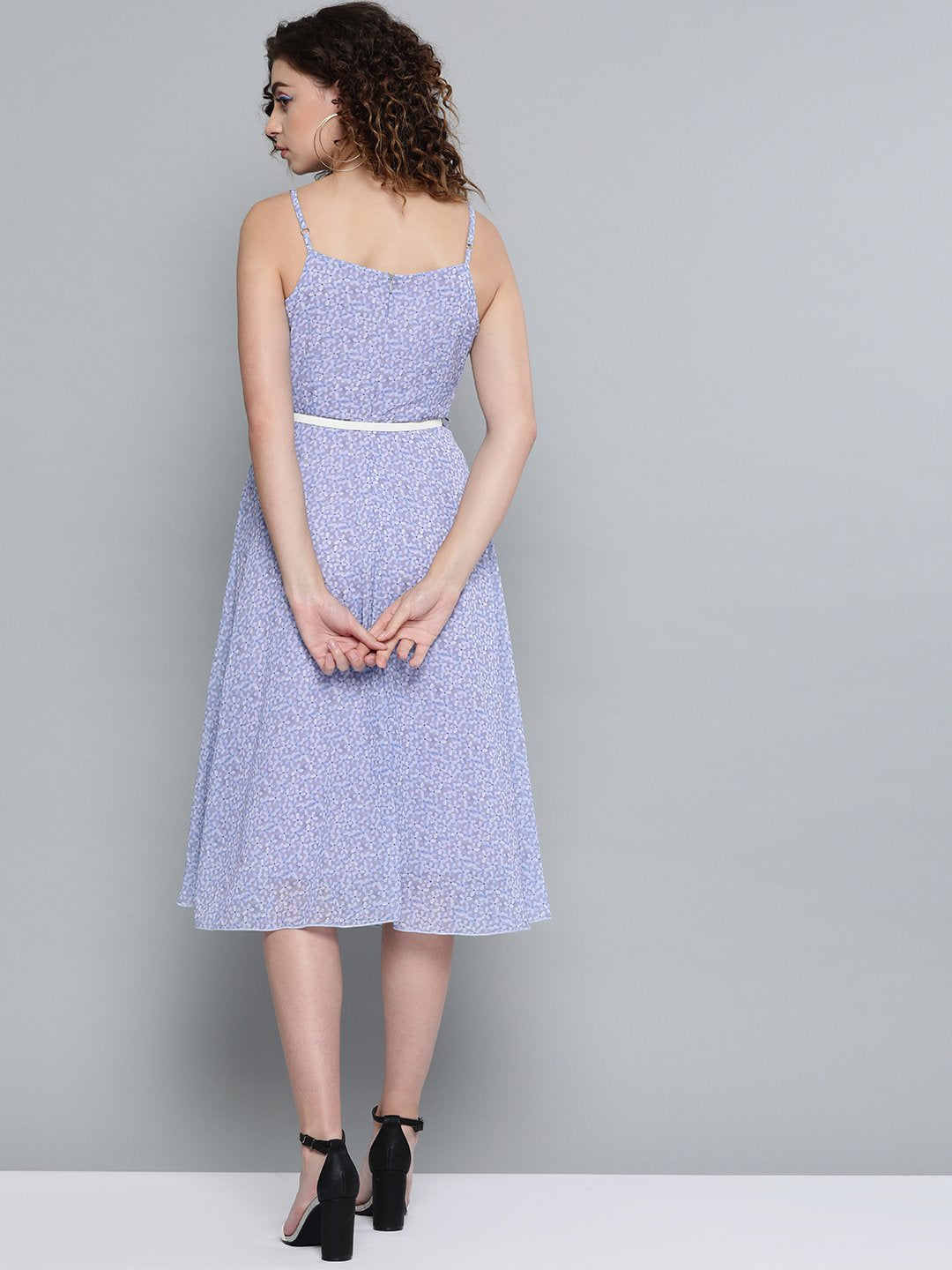 Lavender Ditsy Floral Strappy Belted ...